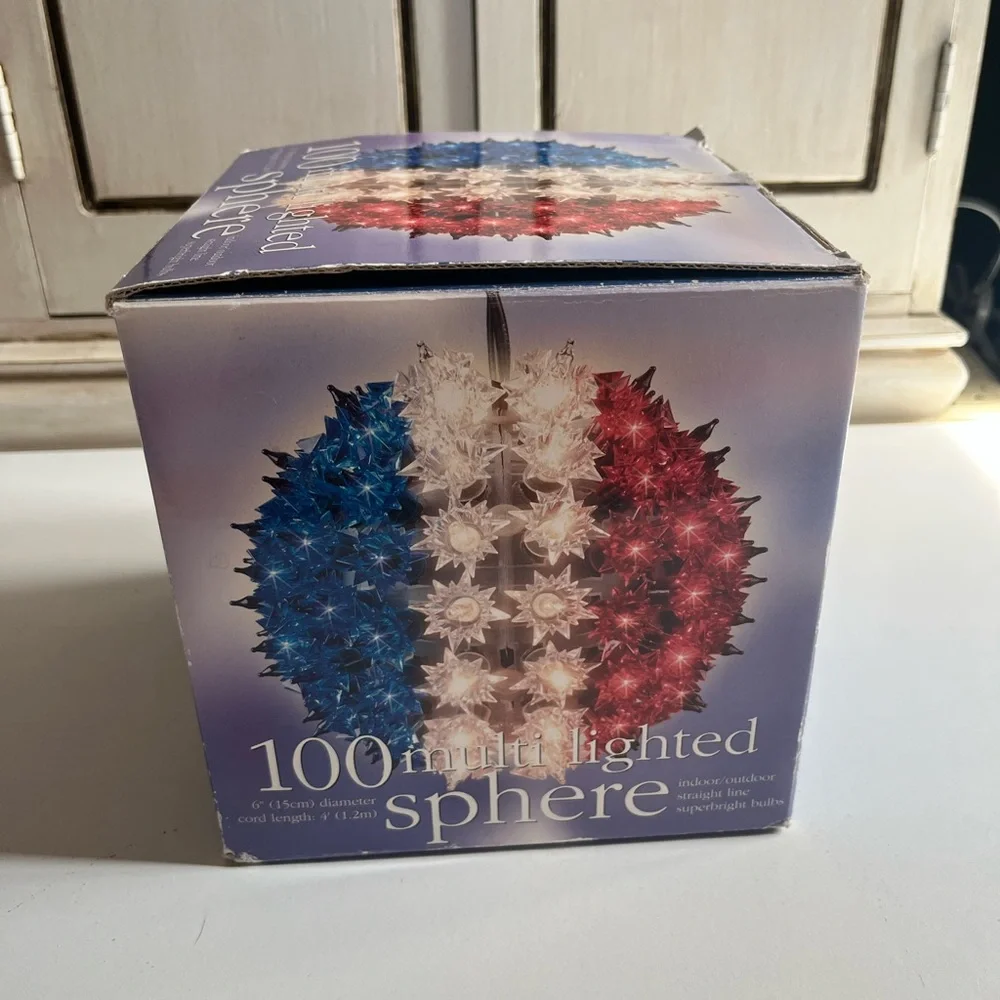 Vtg original box 4th Of July 6” Light Up Flag Sphere Party Ball Independance Day